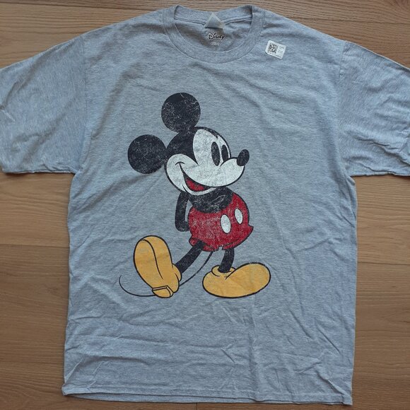 Classic Mickey Mouse Distressed Disney - New Large Heather Grey T-Shirt - Picture 2 of 6